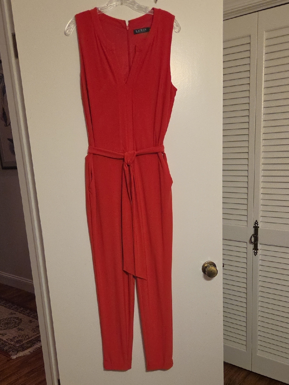 Lauren Ralph Lauren Vibrant Orange Sleeveless Belted Jumpsuit
